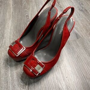 Y2K vintage Calvin Klein Red Buckle Slingback Heels